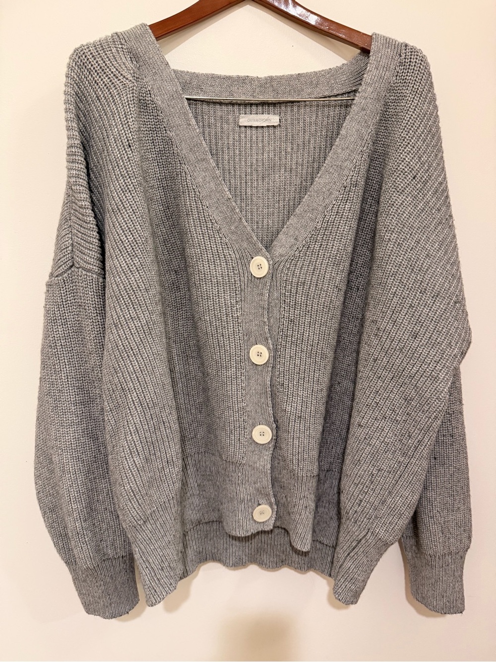 Outerknown Light Gray Ribbed V-Neck Button Cardigan Size M/L